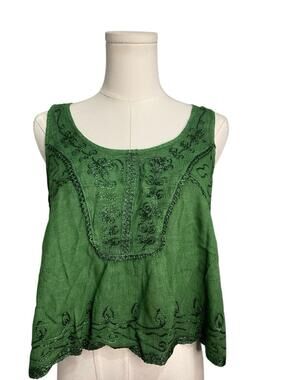 Rhea Green Embroidered Petticoat Crop Top NWT One Size S/M Boho